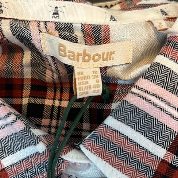 Barbour Bethwin Button Down Top Cloud Check Size 8 NWT - Picture 6 of 8